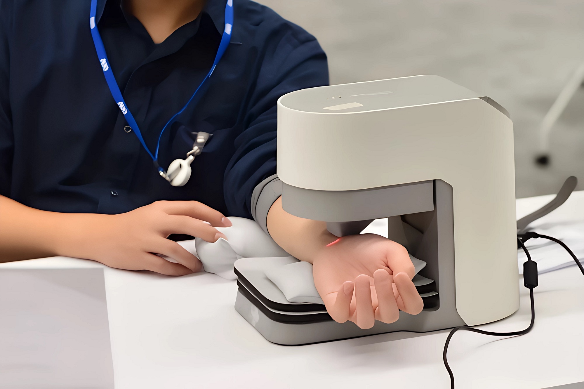 友達耘康中醫數位化檢測解決方案之脈象檢測系統採用高靈敏多點式壓力感測器，可真實還原「寸、關、尺」三部脈象量測結果