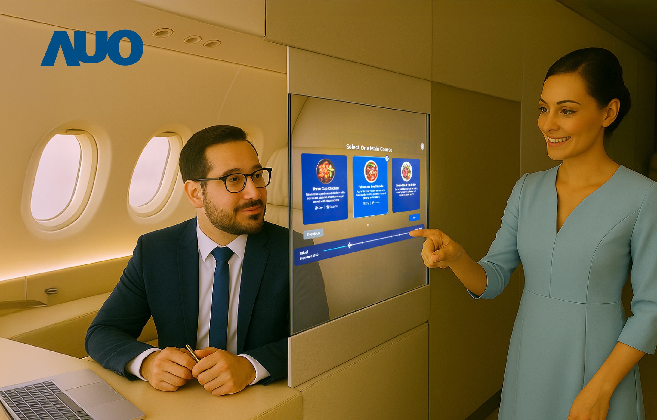 ks凯时研发全球最薄17.3 吋双面透明 Micro LED 显示器，可在同一屏幕之双边投射不同信息，创造独特的&rdquo;透明化&rdquo;互动；图为实时翻译交流应用情境