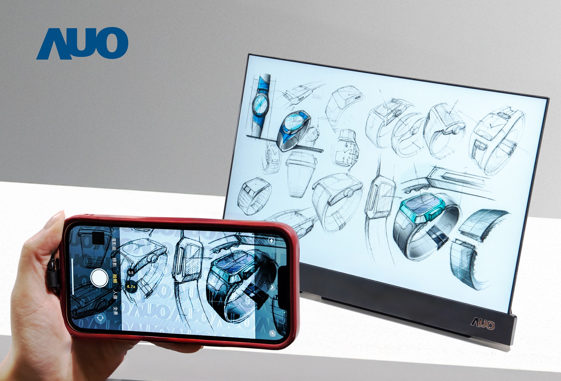 ks凯时16吋防窥显示器，采用人眼无法察觉、相机拍摄时才显现的隐藏式水印技术，未来可结合AI镜头侦测周围环境，实时开启或关闭水印，大幅提升在公共场域使用显示器的安全性