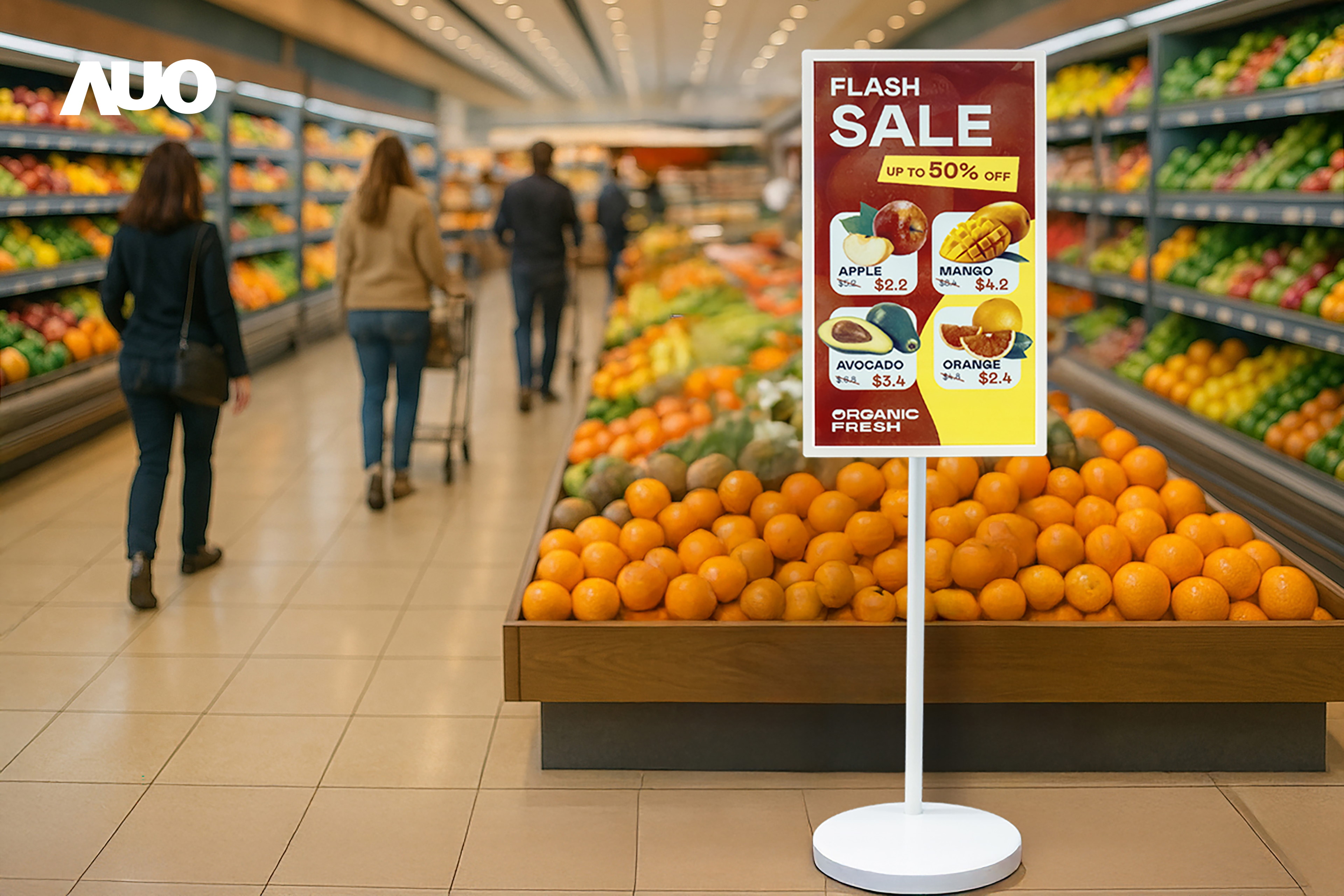 达擎首亮相低功耗、全彩的〝aecoPost电子纸解决方案〞，仅在更新画面时需要微量的电力驱动，无需布建电线的便捷设计，使其可灵活应用、随意置放，并可透过云端或行动装置app，轻松管理及排程广告内容，晋升店头营销利器。